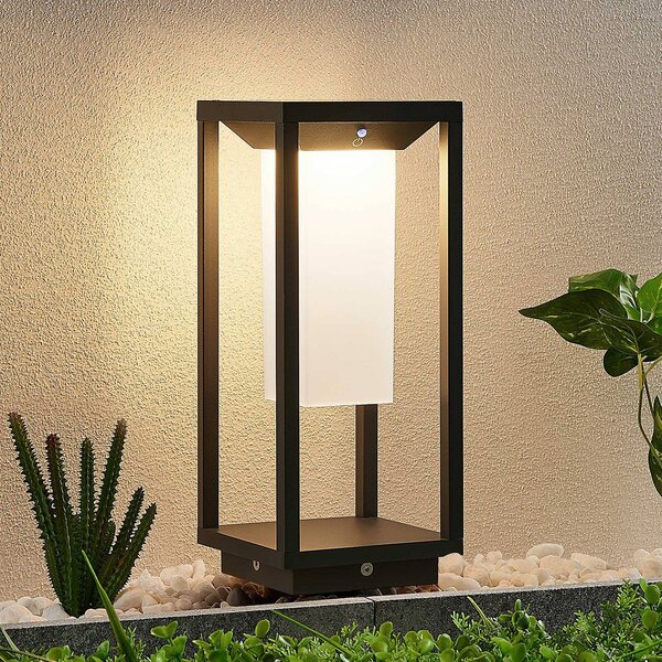Lucande LED solarna lampa stojąca Eliel, 34 cm, antracyt, IP54 Eliel, czarny, szkło, nowoczesny