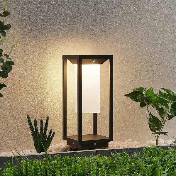 Lucande LED solarna lampa stojąca Eliel, 34 cm, antracyt, IP54 Eliel, czarny, szkło, nowoczesny