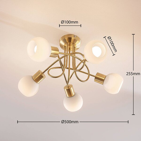 Lampa sufitowa Elaina Lindby, możliwość ściemniania, mosiężny / złoty, salon / jadalnia, szkło, nowoczesny