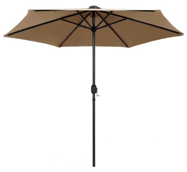 Parasol ogrodowy z LED i aluminiowym słupkiem, 270 cm, taupe