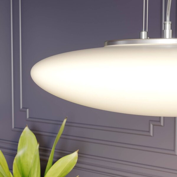 Lampa wisząca szklana Gunda Lindby, możliwość ściemniania, biały / opal, salon / jadalnia, szkło, nowoczesny