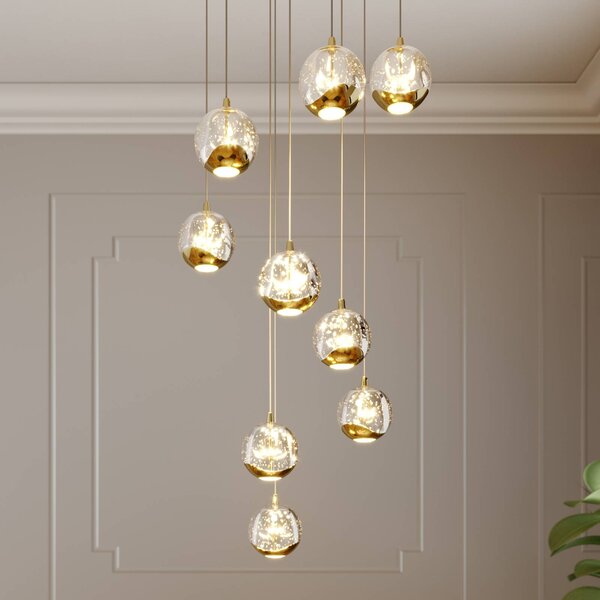 Lampa wisząca szklana Hayley Lucande, mosiężny / złoty, salon / jadalnia, szkło, design