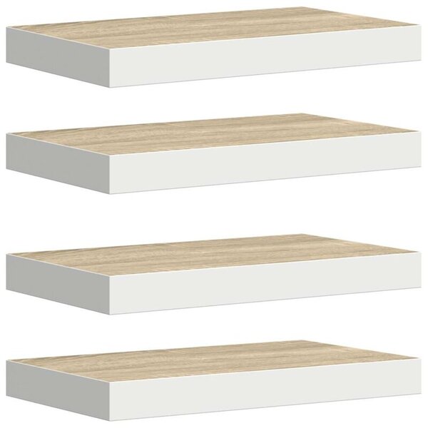 Półki ścienne, 4 szt., dębowo-białe, 40 x 23,5 x 3,8 cm, mdf