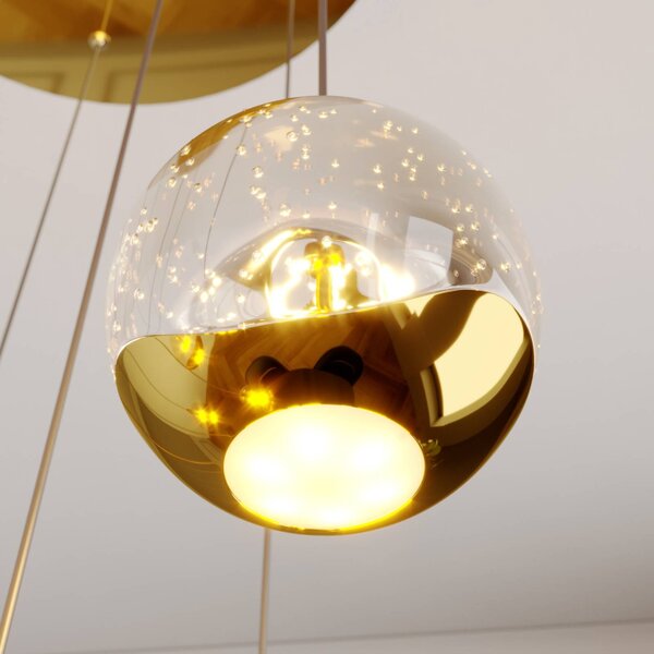 Lampa wisząca szklana Hayley Lucande, mosiężny / złoty, salon / jadalnia, szkło, design