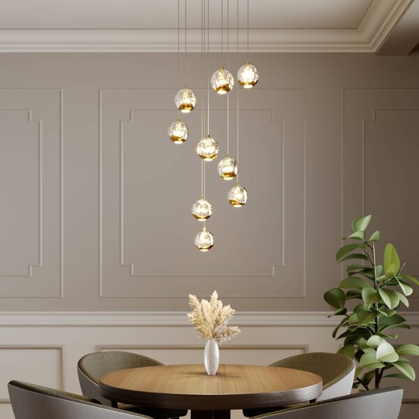 Lampa wisząca szklana Hayley Lucande, mosiężny / złoty, salon / jadalnia, szkło, design