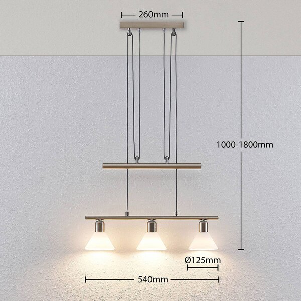 Lindby Lampa wisząca Delira, regulacja, 3-pkt. nikiel