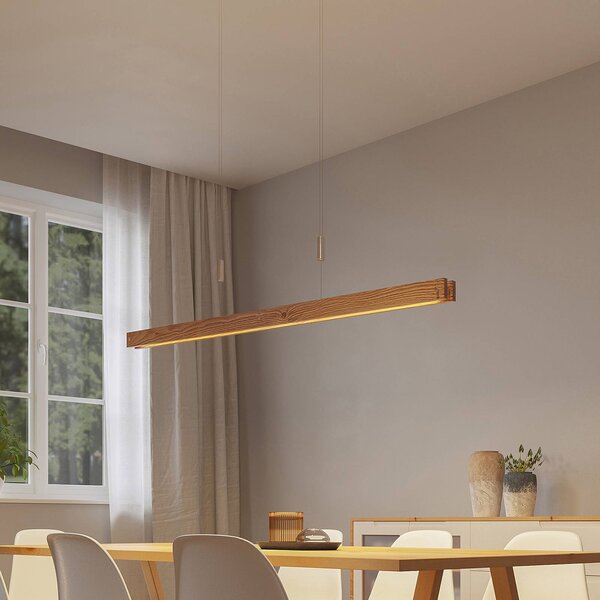 Lampa wisząca Alimara Lindby, możliwość ściemniania, jasne drewno, salon / jadalnia, metal, nowoczesny
