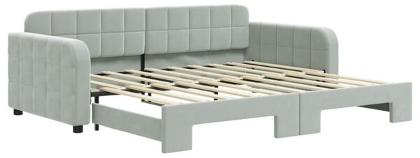 Sofa rozsuwana, jasnoszara, 90x190 cm, aksamit
