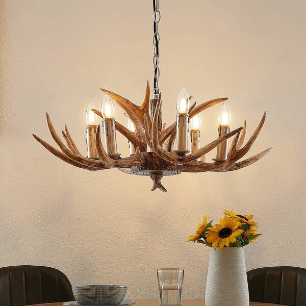 Lampa wisząca Tejask Lindby, możliwość ściemniania, brązowy / rdzawy, salon / jadalnia, tworzywo sztuczne, dworkowy / rustykalny