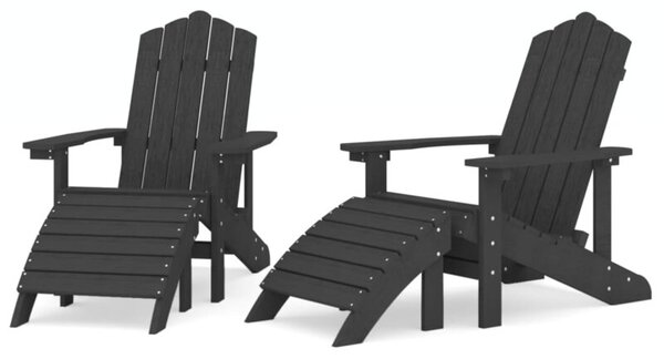 Krzesła ogrodowe adirondack z podnóżkami, 2 szt, hdpe, antracyt