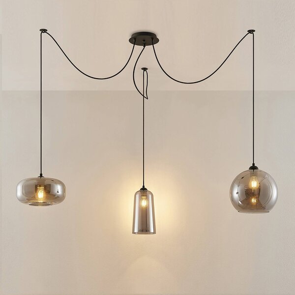 Lampa wisząca szklana Zyli Lucande, możliwość ściemniania, aluminiowy / szary / cynkowy, salon / jadalnia, szkło, vintage
