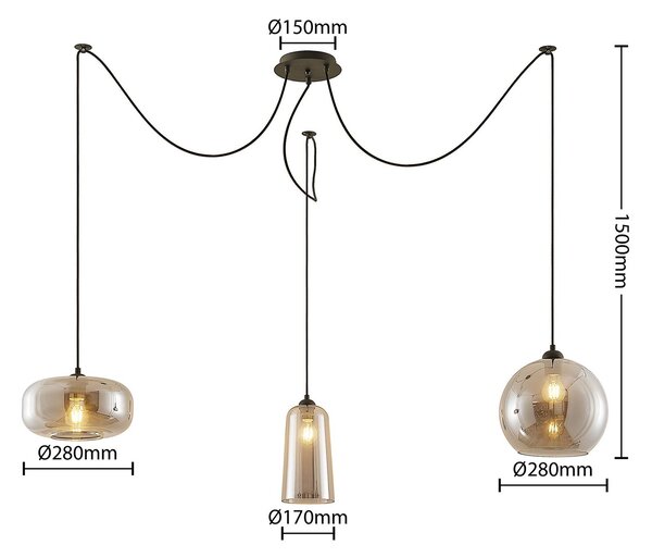 Lampa wisząca szklana Zyli Lucande, możliwość ściemniania, aluminiowy / szary / cynkowy, salon / jadalnia, szkło, vintage
