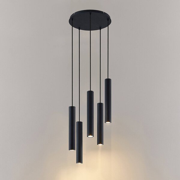 Lampa wisząca Sanad Lindby, możliwość ściemniania, czarny, salon / jadalnia, metal, nowoczesny
