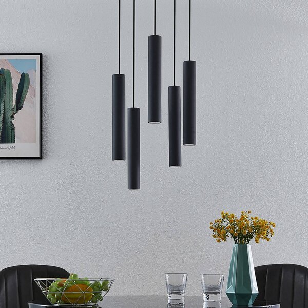 Lampa wisząca Sanad Lindby, możliwość ściemniania, czarny, salon / jadalnia, metal, nowoczesny