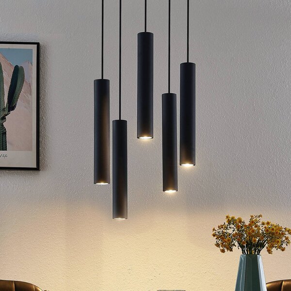 Lampa wisząca Sanad Lindby, możliwość ściemniania, czarny, salon / jadalnia, metal, nowoczesny