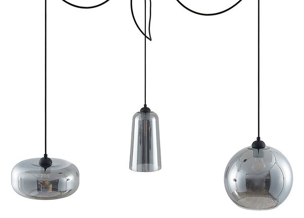 Lampa wisząca szklana Zyli Lucande, możliwość ściemniania, aluminiowy / szary / cynkowy, salon / jadalnia, szkło, vintage