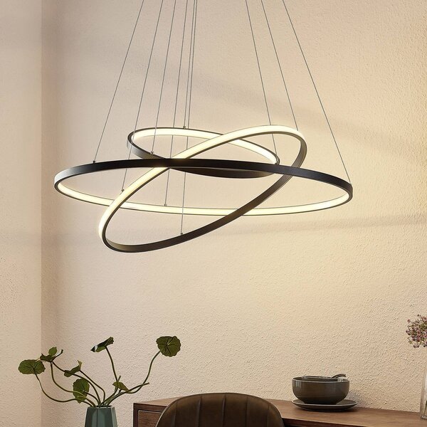 Lampa wisząca Ezana Lucande, możliwość ściemniania, czarny, salon / jadalnia, metal, nowoczesny