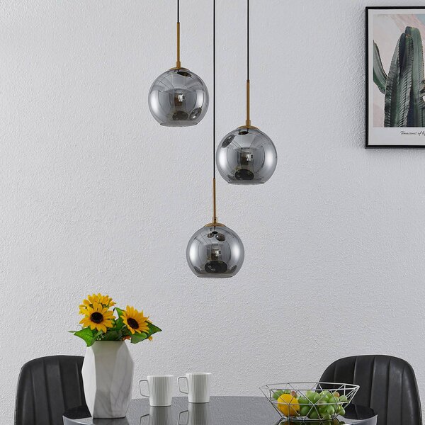 Lampa wisząca Jurian Lindby, możliwość ściemniania, aluminiowy / szary / cynkowy, salon / jadalnia, szkło, nowoczesny