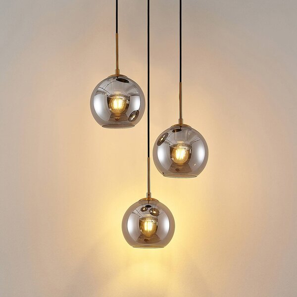 Lampa wisząca Jurian Lindby, możliwość ściemniania, aluminiowy / szary / cynkowy, salon / jadalnia, szkło, nowoczesny