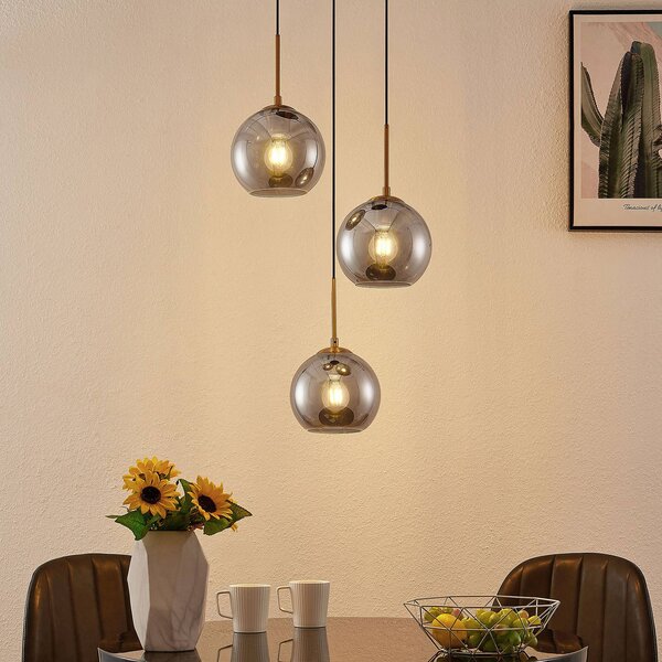 Lampa wisząca Jurian Lindby, możliwość ściemniania, aluminiowy / szary / cynkowy, salon / jadalnia, szkło, nowoczesny