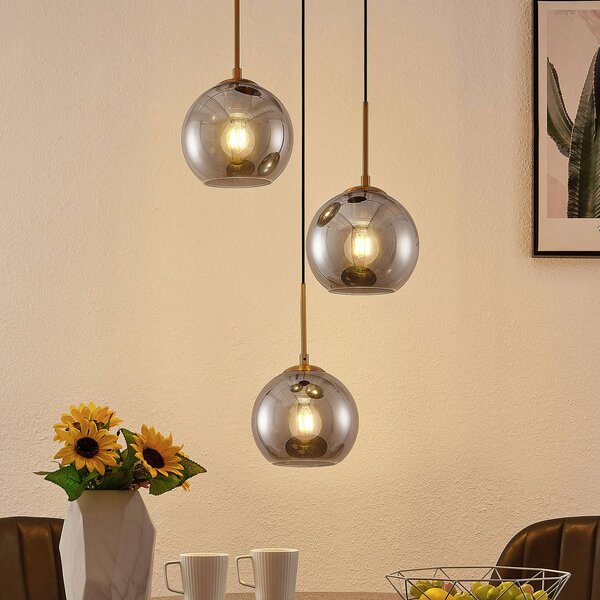 Lampa wisząca Jurian Lindby, możliwość ściemniania, aluminiowy / szary / cynkowy, salon / jadalnia, szkło, nowoczesny