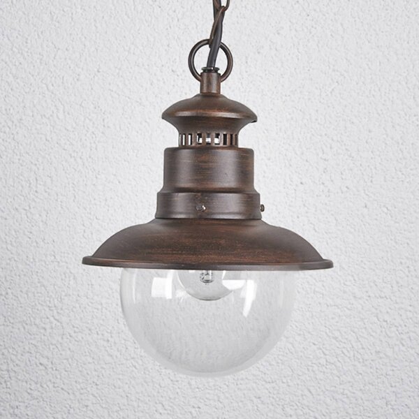 Lampa wisząca zewnętrzna Lindby Eddie, rdza, metal, IP44, E27 Eddie Lindby, możliwość ściemniania, brązowy / rdzawy, dworkowy / rustykalny