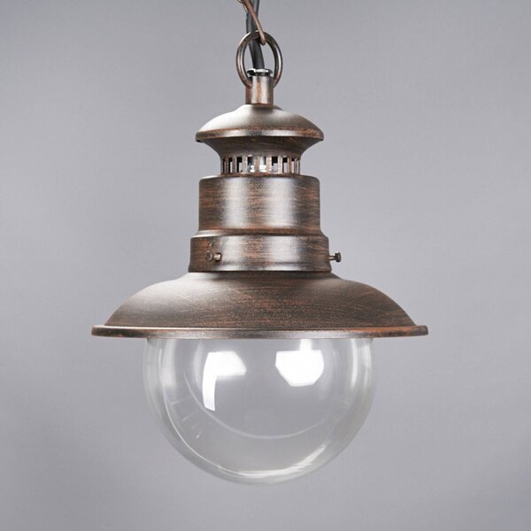 Lampa wisząca zewnętrzna Lindby Eddie, rdza, metal, IP44, E27 Eddie Lindby, możliwość ściemniania, brązowy / rdzawy, dworkowy / rustykalny