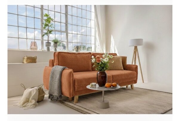 Pomarańczowa sztruksowa rozkładana sofa 218 cm Tori – Bonami Selection