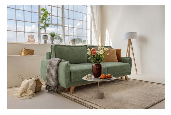 Jasnozielona sztruksowa rozkładana sofa 218 cm Tori – Bonami Selection