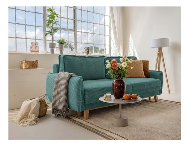 Turkusowa sztruksowa rozkładana sofa 218 cm Tori – Bonami Selection