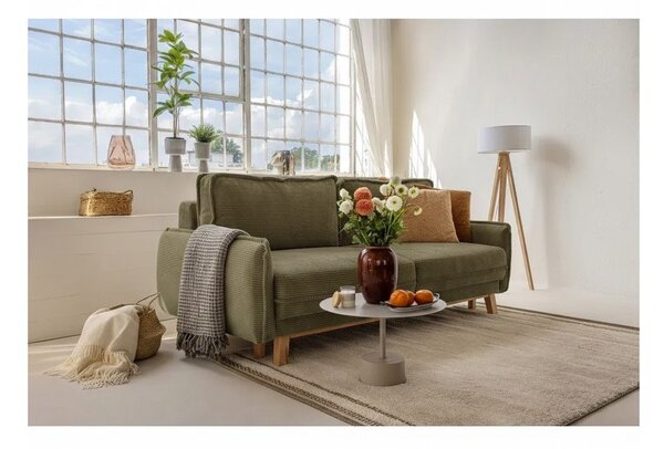 Zielona sztruksowa rozkładana sofa 218 cm Tori – Bonami Selection