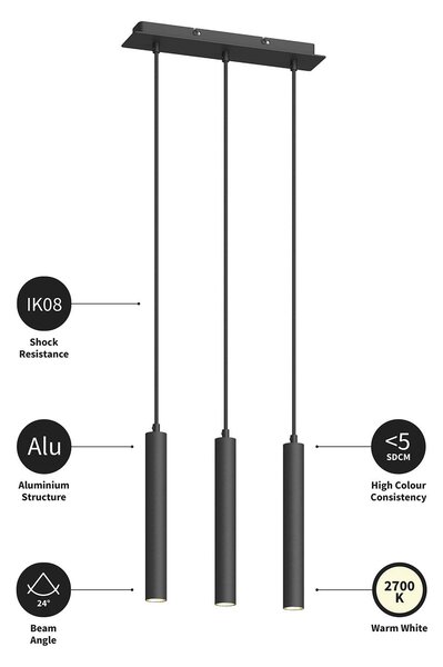 Lampa wisząca Franka Arcchio, czarny, salon / jadalnia, aluminium, nowoczesny