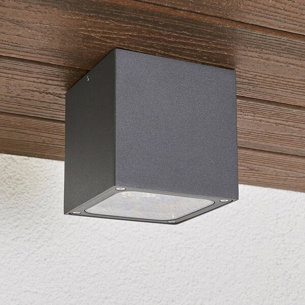 Lampa sufitowa LED Lucande Tanea, 12x12 cm, ciemnoszara, IP54 Tanea, aluminiowy / szary / cynkowy, aluminium, nowoczesny