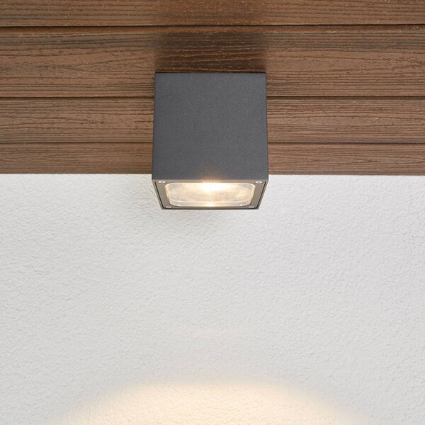 Lampa sufitowa LED Lucande Tanea, 12x12 cm, ciemnoszara, IP54 Tanea, aluminiowy / szary / cynkowy, aluminium, nowoczesny
