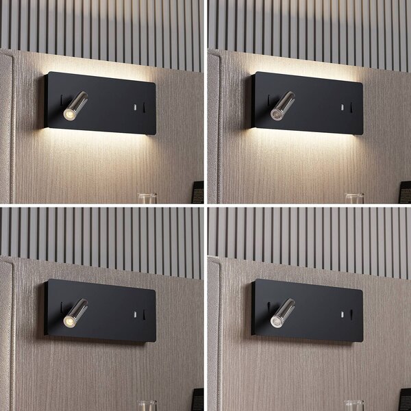 Kinkiet LED Kimo Lucande, czarny, salon / jadalnia, metal, nowoczesny