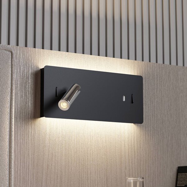 Kinkiet LED Kimo Lucande, czarny, salon / jadalnia, metal, nowoczesny