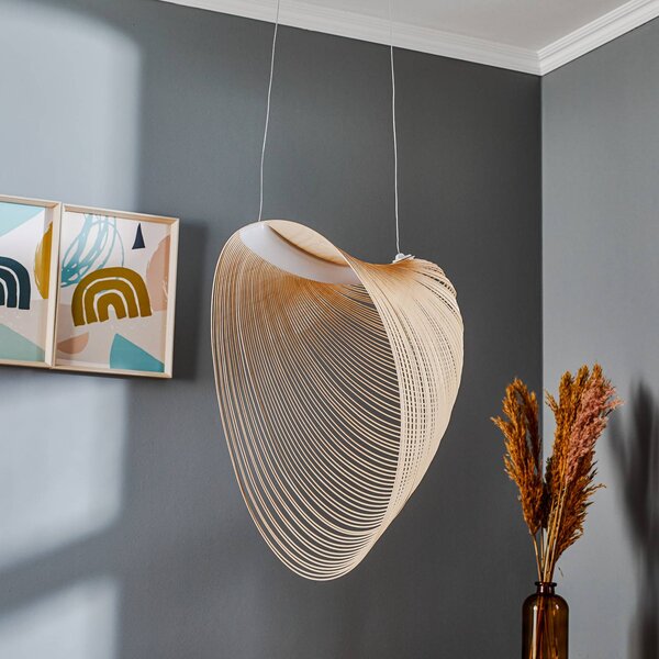 Luceplan Lampa wisząca Illan, możliwość ściemniania, jasne drewno, salon / jadalnia, drewno, design