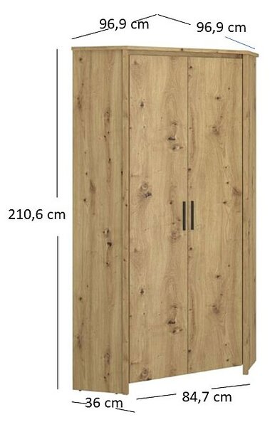Narożna szafa na ubrania z półkami dąb artisan N5-K05