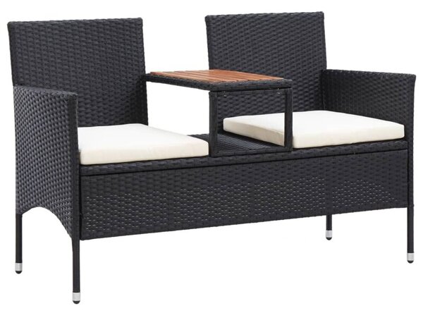 Dwuosobowa ławka ogrodowa ze stolikiem 143 cm rattan pe, czarna