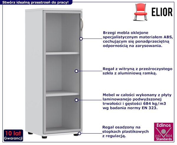 Biały niski regał biurowy z witryną G3-E95