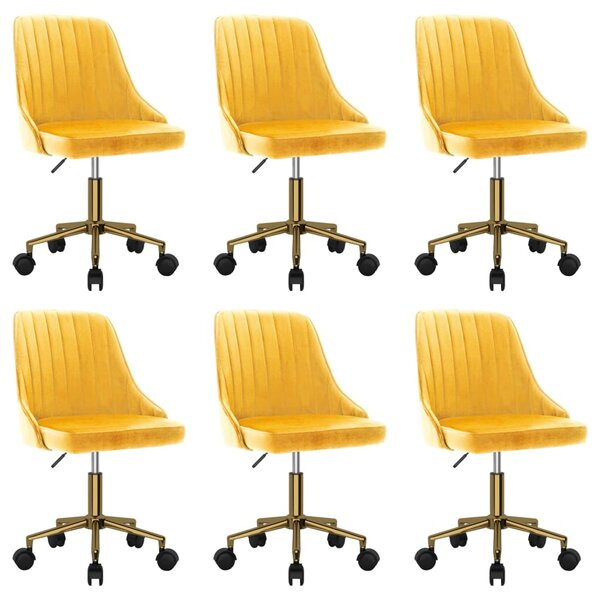 Obrotowe krzesła stołowe, 6 szt., żółte, aksamitne