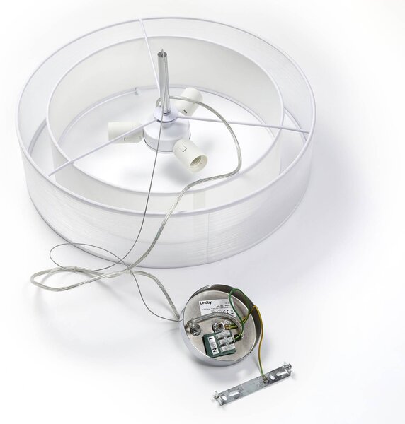 Lampa wisząca Pikka Lindby, możliwość ściemniania, biały / opal, salon / jadalnia, tkanina / materiał / jedwab, nowoczesny