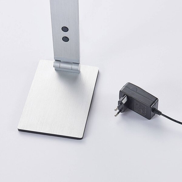 Lampa biurkowa LED Nicano Lucande, możliwość ściemniania, aluminiowy / szary / cynkowy, biuro, aluminium, nowoczesny