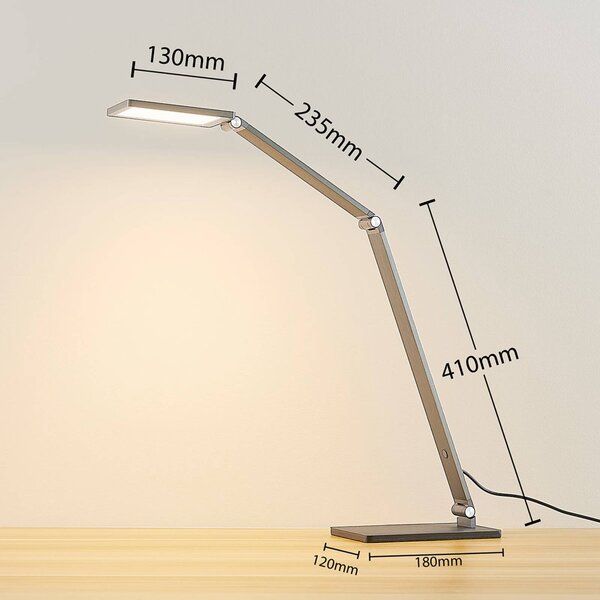 Lampa biurkowa LED Mion Lucande, możliwość ściemniania, aluminiowy / szary / cynkowy, biuro, aluminium, nowoczesny