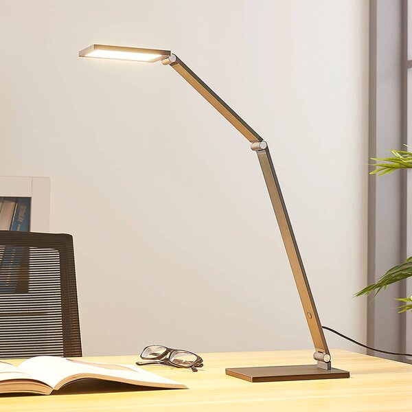 Lampa biurkowa LED Mion Lucande, możliwość ściemniania, aluminiowy / szary / cynkowy, biuro, aluminium, nowoczesny