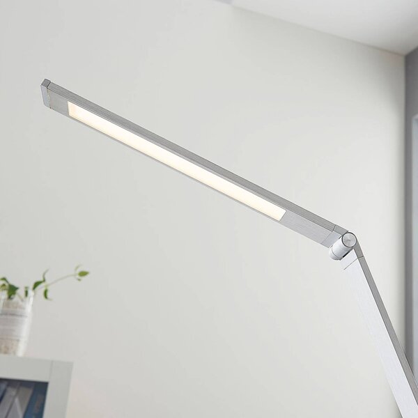 Lampa biurkowa LED Nicano Lucande, możliwość ściemniania, aluminiowy / szary / cynkowy, biuro, aluminium, nowoczesny