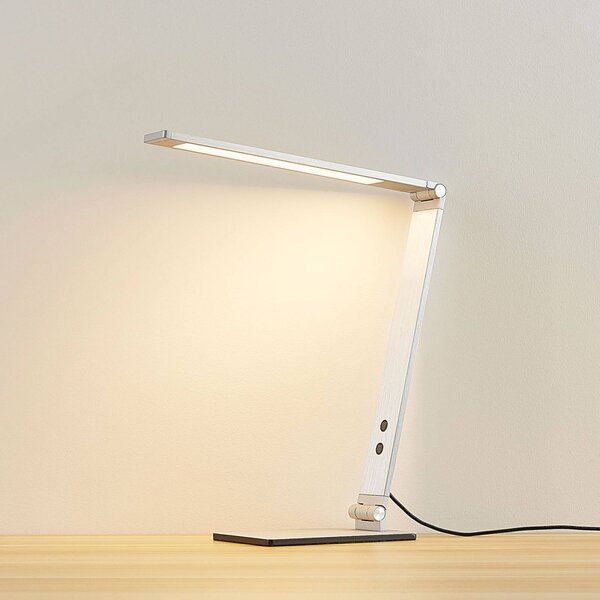 Lampa biurkowa LED Nicano Lucande, możliwość ściemniania, aluminiowy / szary / cynkowy, biuro, aluminium, nowoczesny