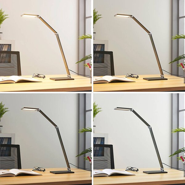 Lampa biurkowa LED Mion Lucande, możliwość ściemniania, aluminiowy / szary / cynkowy, biuro, aluminium, nowoczesny