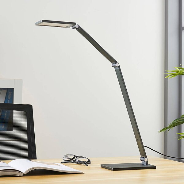 Lampa biurkowa LED Mion Lucande, możliwość ściemniania, aluminiowy / szary / cynkowy, biuro, aluminium, nowoczesny