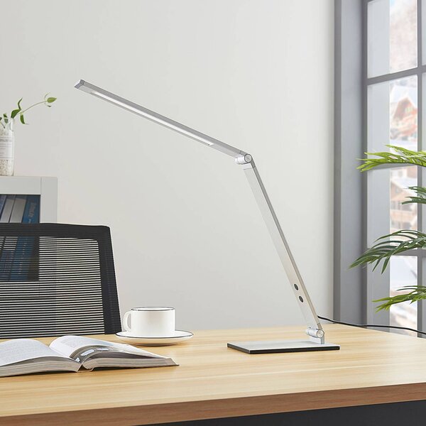 Lampa biurkowa LED Nicano Lucande, możliwość ściemniania, aluminiowy / szary / cynkowy, biuro, aluminium, nowoczesny
